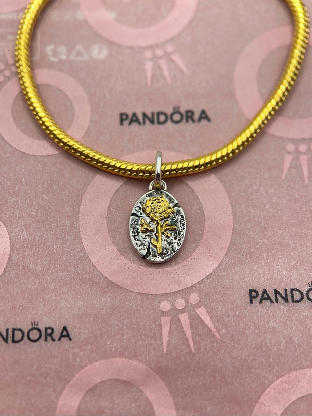 Pandora Two-Tone Rose Medallion Dangle Charm